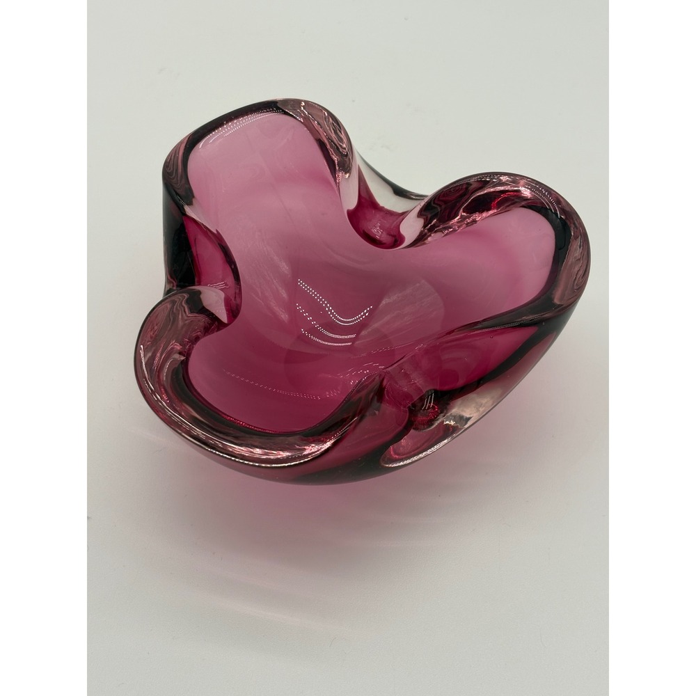 Vintage Murano Style Amethyst Pink Art Glass Freeform Bowl Trinket Dish V8 - Picture 2 of 7